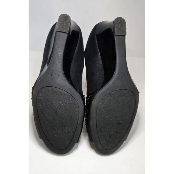 Alex Marie Black Patent Wedge Peep Toe Shimmering Straps Sz 8.5 Summer Shoes - Picture 7 of 8